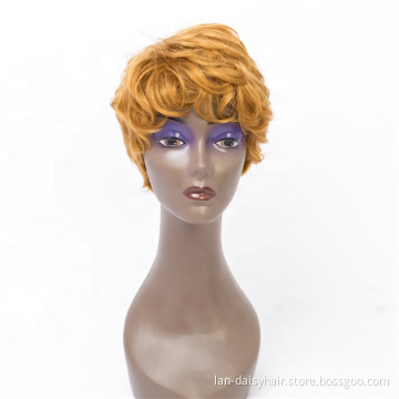 Highlight For Black Women  For Ladies  Short Curly pixie cut  Human Hair  Machine Made Wig